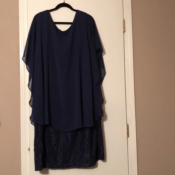Navy Shimmer Lace Dress w/Overlay - Picture 2 of 4